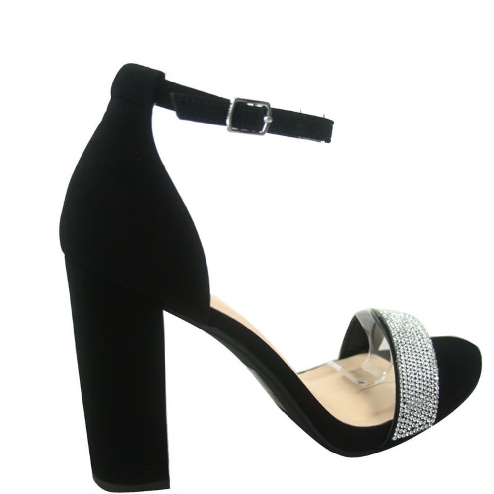 FEMI “Bling” Rhinestone Faux Suede Platform Sandals-Sz.10-Blk/Silver